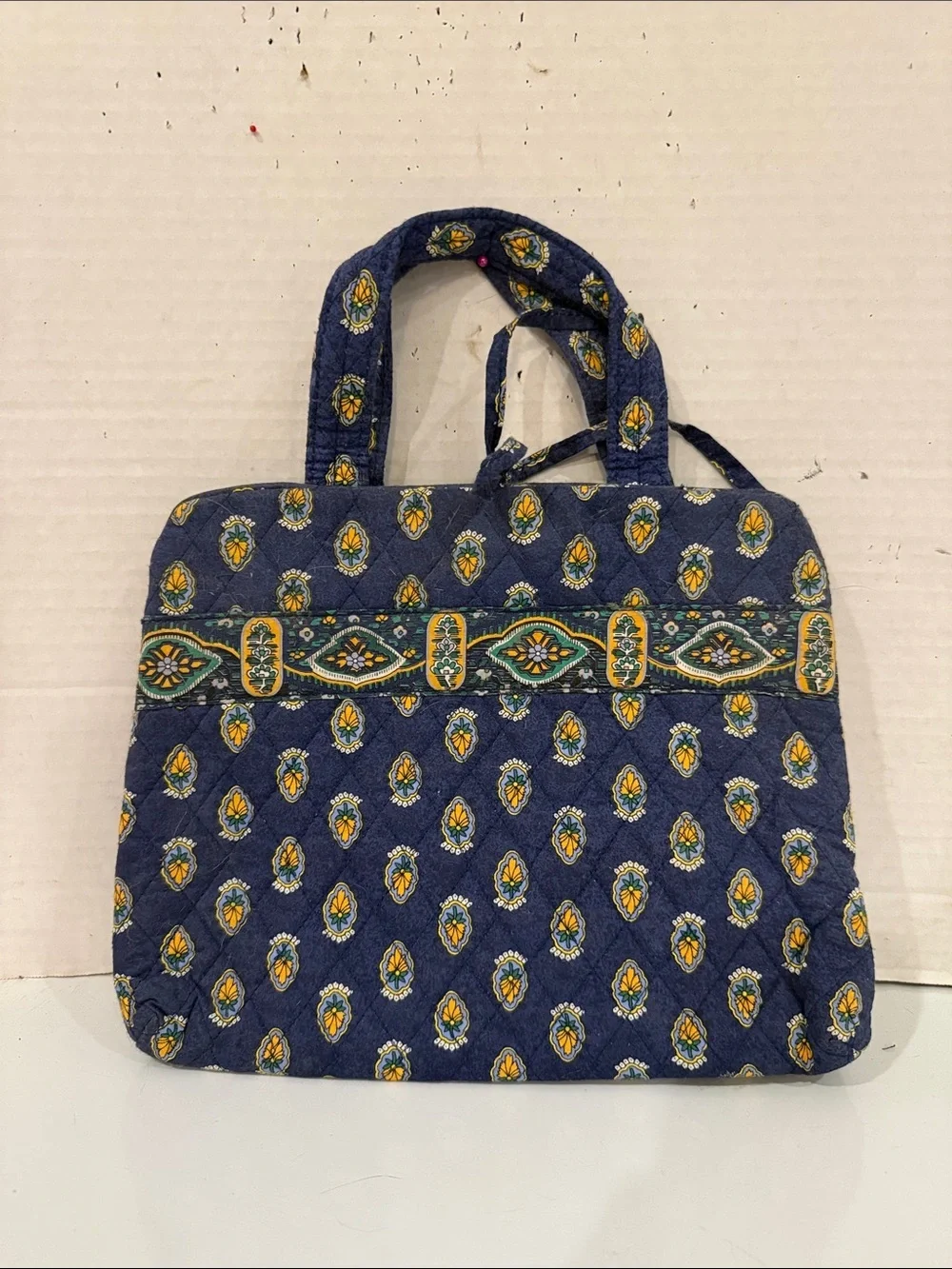 Sharif Quilted Navy Tote with Yellow Accent